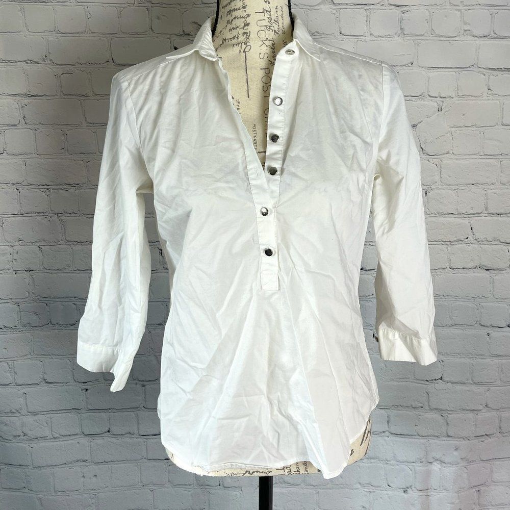 New York & Co White Semi-Button Up Dress Shirt